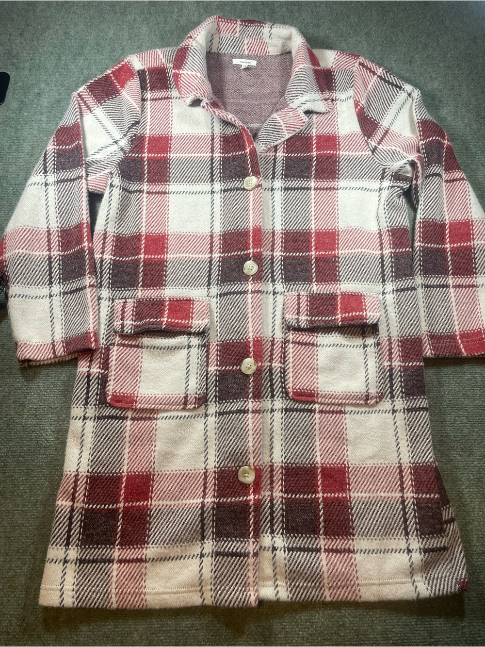 Maurices Red & Cream Knit Shacket Sweater Top
